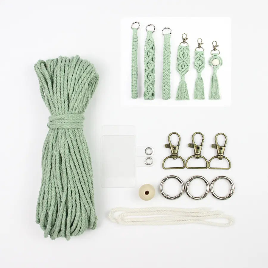 Macrame Kit for Beginners, Boho 6‑Pcs Keychain DIY Kit, Mixed‑Style Handmade Gift