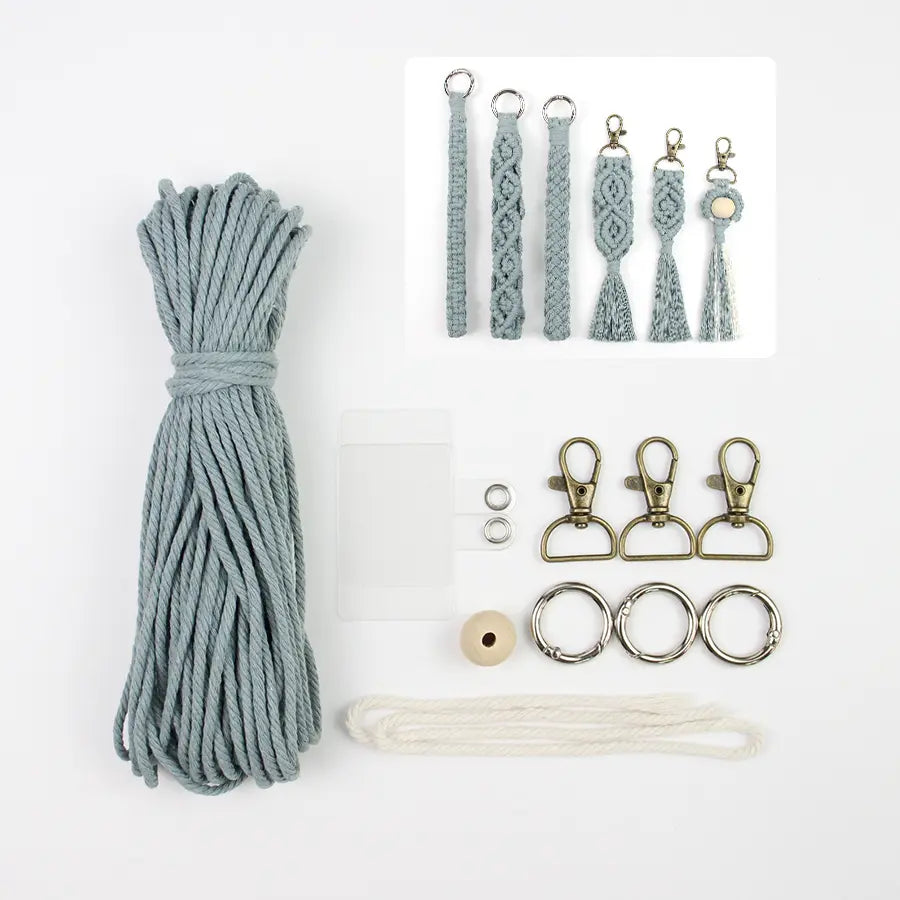 Macrame Kit for Beginners, Boho 6‑Pcs Keychain DIY Kit, Mixed‑Style Handmade Gift