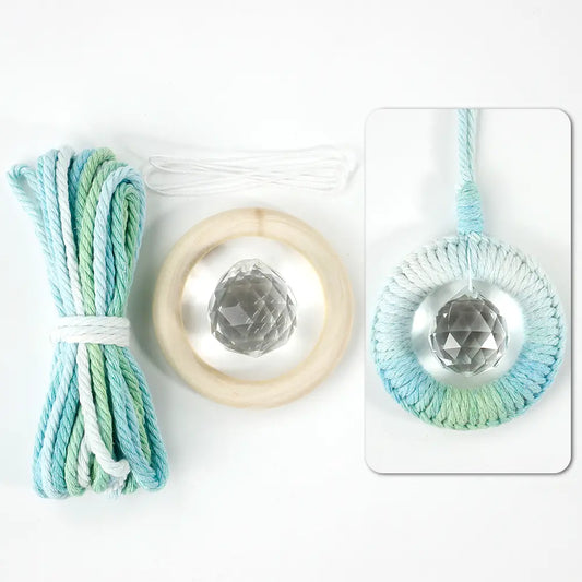 Macrame Kit for Beginners, Boho Round Crystal Suncatcher DIY Kit, Vintage Wall Car Decor