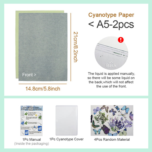 Cyanotype Set A5 DIY Cyanotype Craft Kit | Sun Printing Paper/Vintage Printing | Beginner-Friendly
