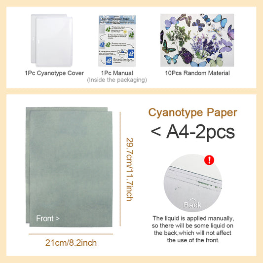 A4 Cyanotype Craft Kit Cyanotype Set | Sun Art Paper | 2 Cyanotype Sheets | For Photography/DIY Enthusiasts