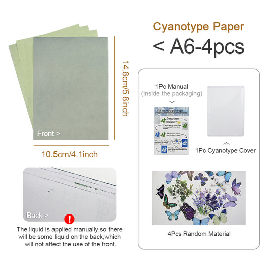 A6 Cyanotype Craft Kit Cyanotype Set | 4 Templates | Sun Printing Paper | For Parent-Child Activities/DIY Enthusiasts| For Bookmarks/Plant