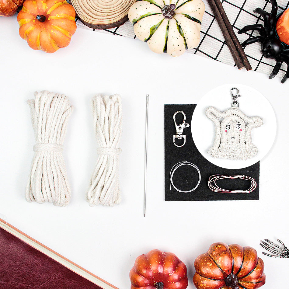 Halloween Ghost Macrame DIY Kit - Handmade Weaving Supplies with English Tutorial | Whimsical Holiday Craft Set