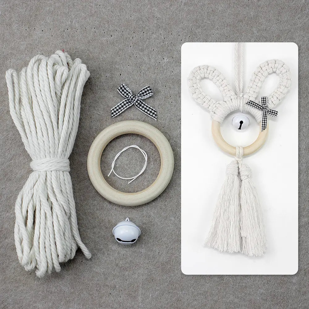 Macrame Kit for Beginners, Boho Rabbit Car Hanging DIY Craft Kit, Vintage Ethnic Ornament Making Set