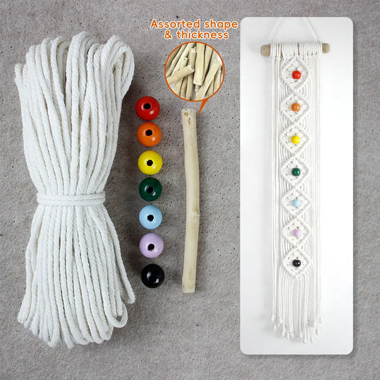 Macrame Kit for Beginners, Boho 7‑Color Beaded Long Tapestry DIY Kit, Vintage Wall Decor