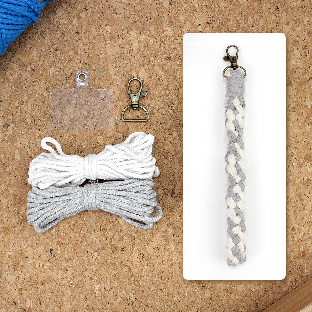 Macrame Kit Diagonal Half-Knot Keychain Weaving Kit | Multi-Colors (Gradient/Contrast) | 2-Color Wrapping | Wristband/Anti-Lost Strap | Beginner-Friendly