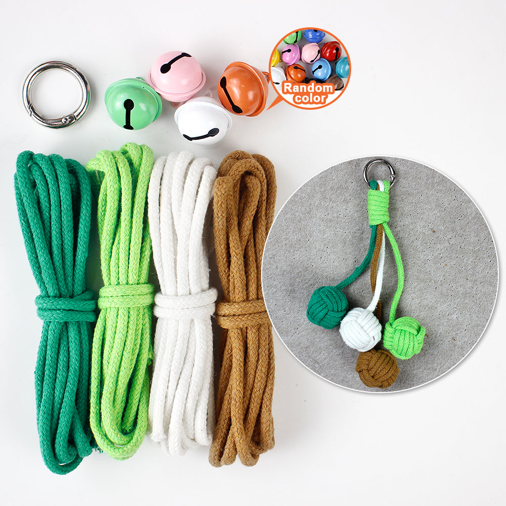 Macrame Kit for Beginners, Bell Ball Keychain DIY Weaving Kit, Core Spun Polyester Rope Handmade Pendant, Durable Ornament for Bag Car Hanging, Interactive Toy for Cats