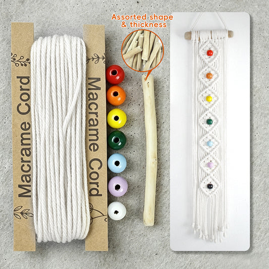 Macrame Kit for Beginners, Bohemian Seven Color Wood Bead Wall Tapestry, Polyester Fiber Hand Woven Hanging Ornament, DIY Craft Supplies for Aesthetic Home Decoration & Holiday Gift