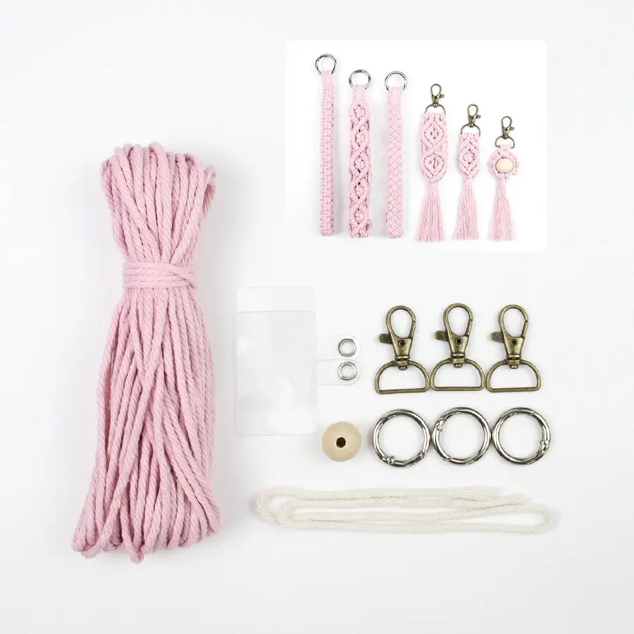 Macrame Kit for Beginners, Boho 6‑Pcs Keychain DIY Kit, Mixed‑Style Handmade Gift