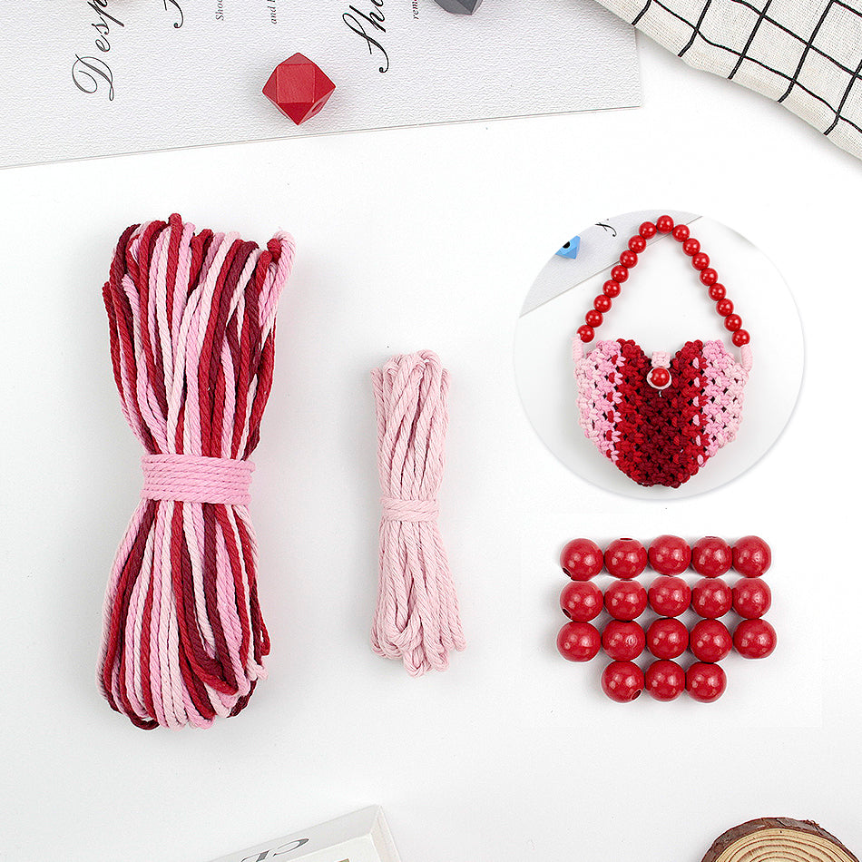 Macrame Kit Heart-Shaped Beaded Tote Weaving Kit | Dopamine Colors | Commute/Outing Use | Beginner-Friendly | DIY Gift