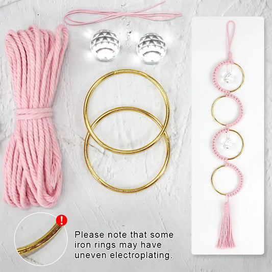 Macrame Kit for Beginners, Boho Semi‑Circle Crystal Suncatcher DIY Kit, Vintage Wall Party Decor