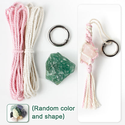 1 Set Handmade Crystal Chip Keychain DIY Macraem Kit, Polyester Fiber Creative Craft Materials for Beginners