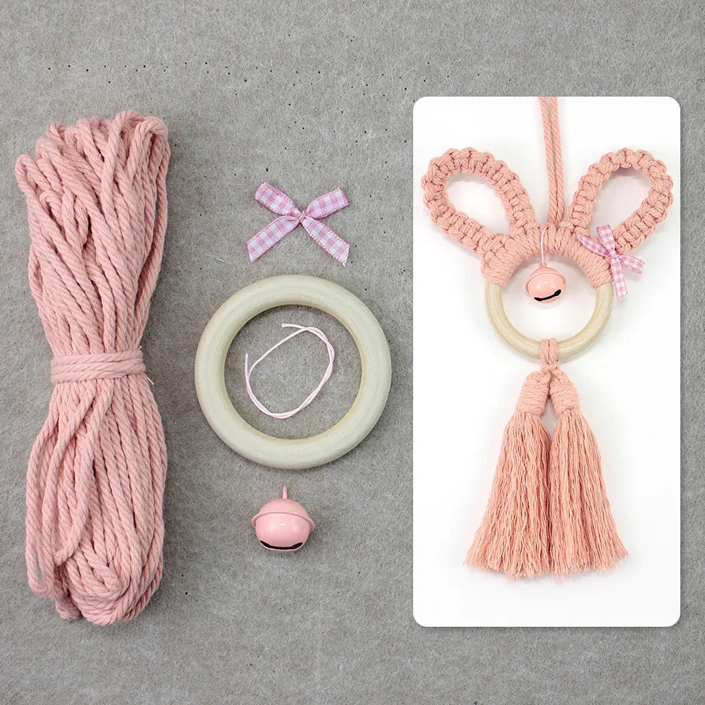 Macrame Kit for Beginners, Boho Rabbit Car Hanging DIY Craft Kit, Vintage Ethnic Ornament Making Set