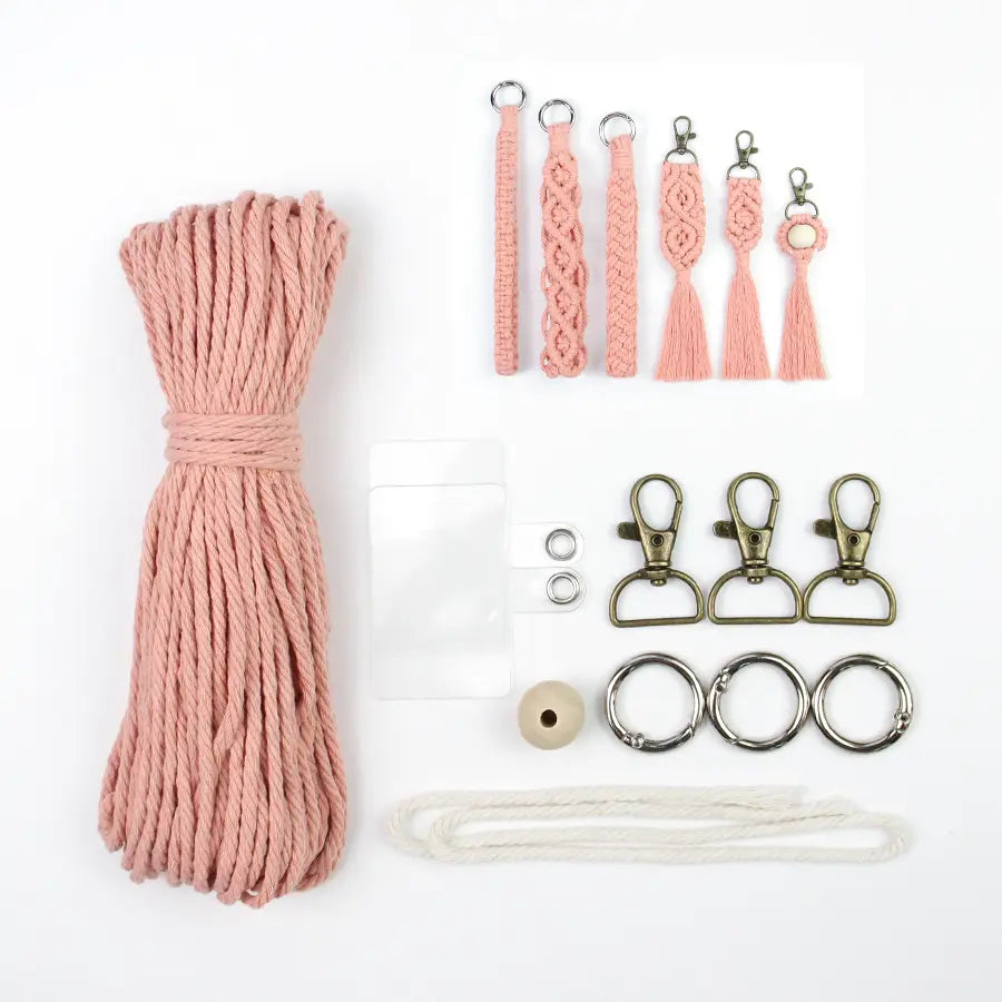 Macrame Kit for Beginners, Boho 6‑Pcs Keychain DIY Kit, Mixed‑Style Handmade Gift