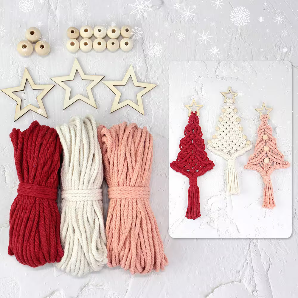 Macrame Kit for Beginners, Boho 3Pcs Christmas Tree Ornaments DIY Macrame Craft Kit