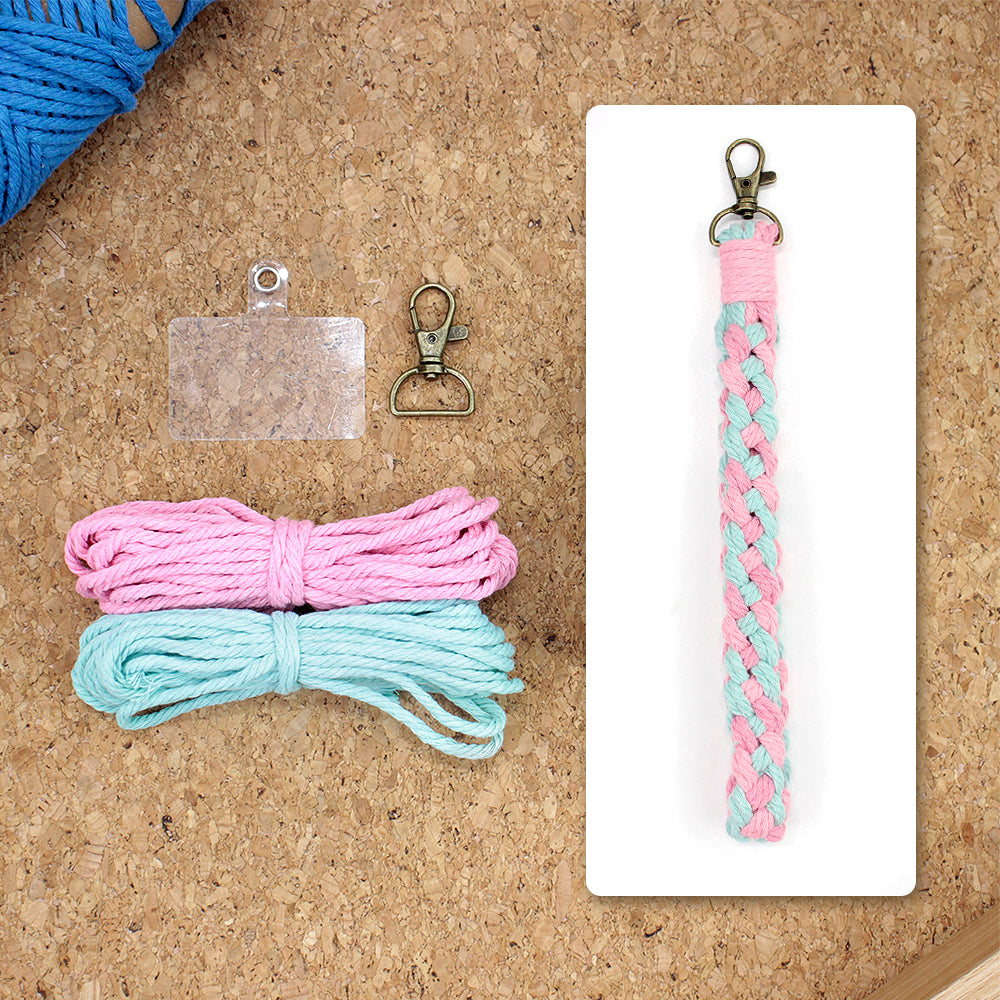 Macrame Kit Diagonal Half-Knot Keychain Weaving Kit | Multi-Colors (Gradient/Contrast) | 2-Color Wrapping | Wristband/Anti-Lost Strap | Beginner-Friendly