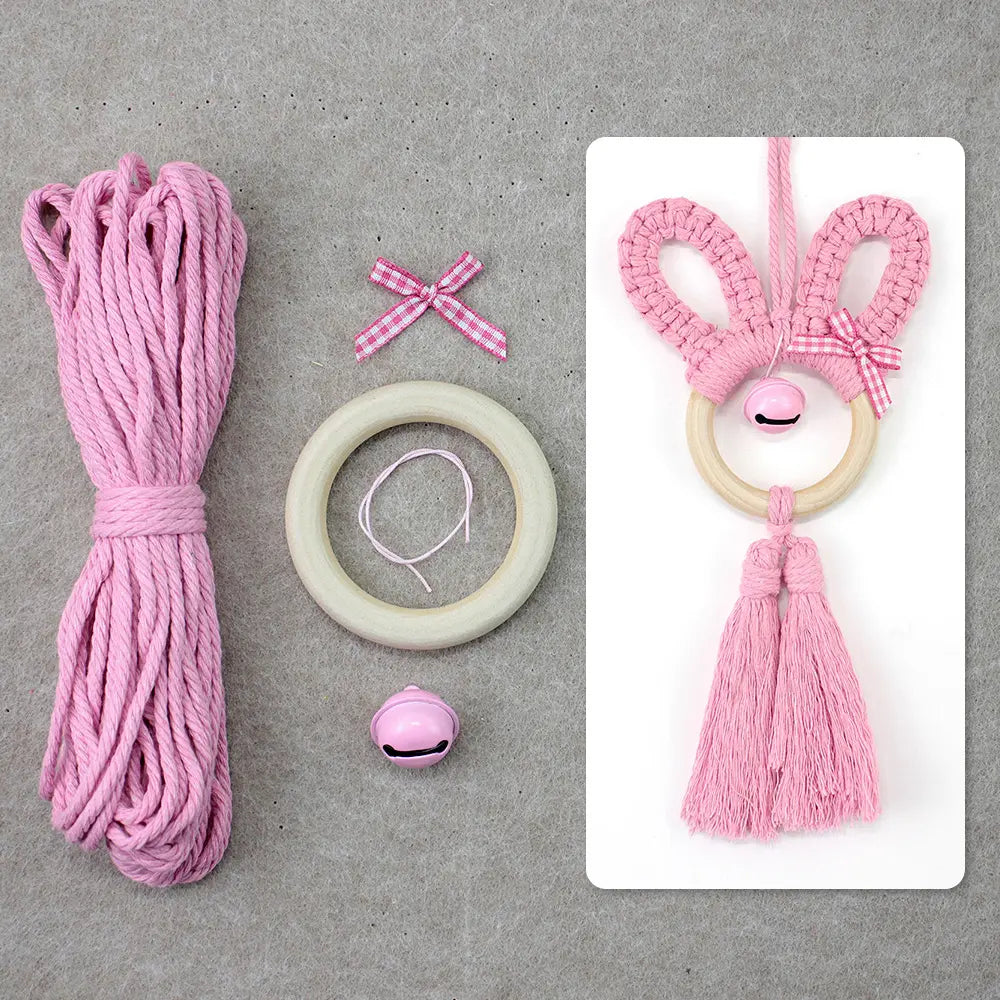 Macrame Kit for Beginners, Boho Rabbit Car Hanging DIY Craft Kit, Vintage Ethnic Ornament Making Set