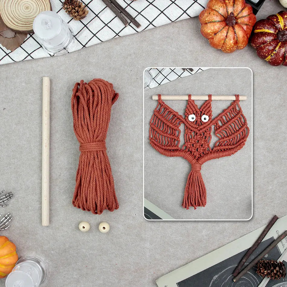 Macrame Kit for Beginners, Boho Halloween Bat Wall Hanging DIY Kit, Decor Gift