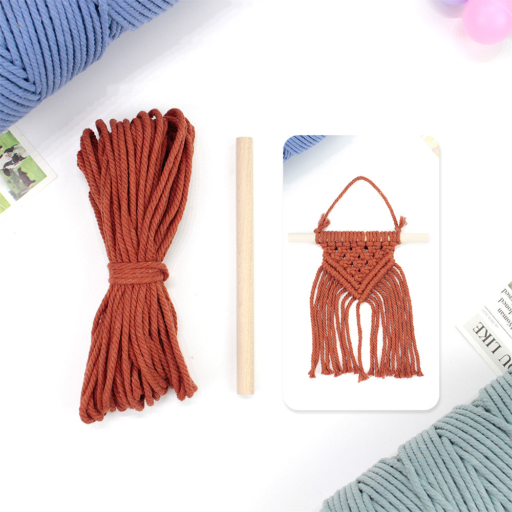 Macrame Kit Dopamine Mini Tapestry Weaving Kit | Triangle Body+Bottom Fringes | Multi-Color Option | Bedroom/Living Room Decor | Beginner-Friendly