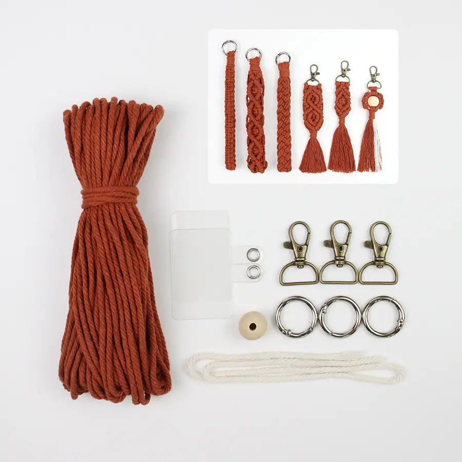 Macrame Kit for Beginners, Boho 6‑Pcs Keychain DIY Kit, Mixed‑Style Handmade Gift