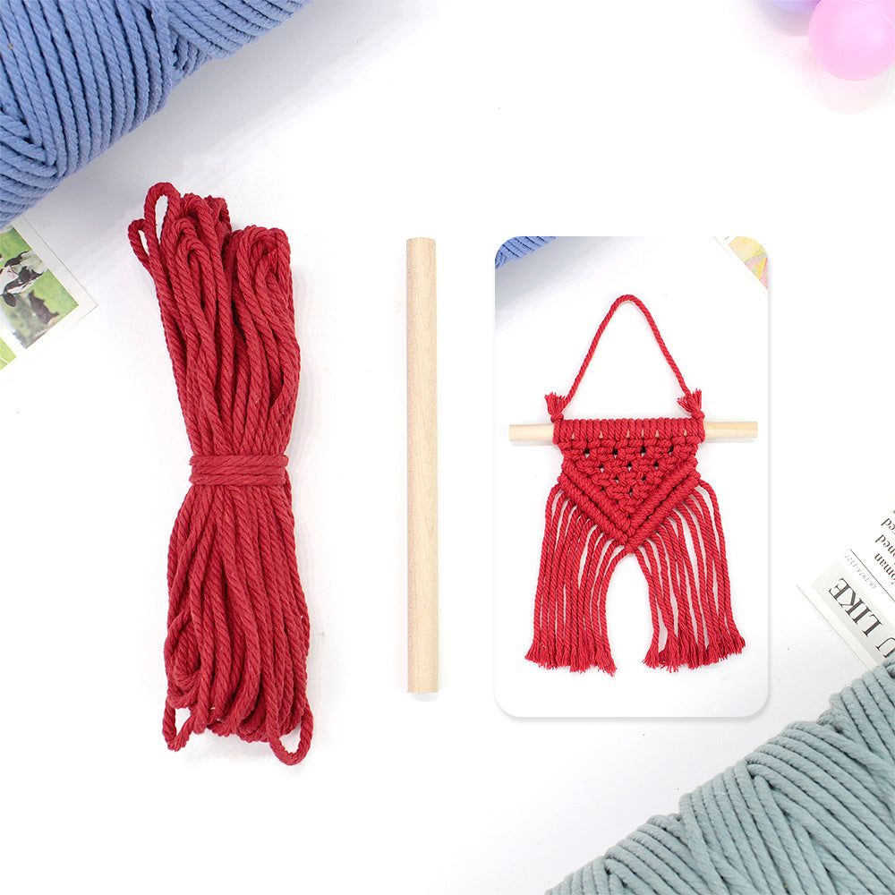 Macrame Kit Dopamine Mini Tapestry Weaving Kit | Triangle Body+Bottom Fringes | Multi-Color Option | Bedroom/Living Room Decor | Beginner-Friendly