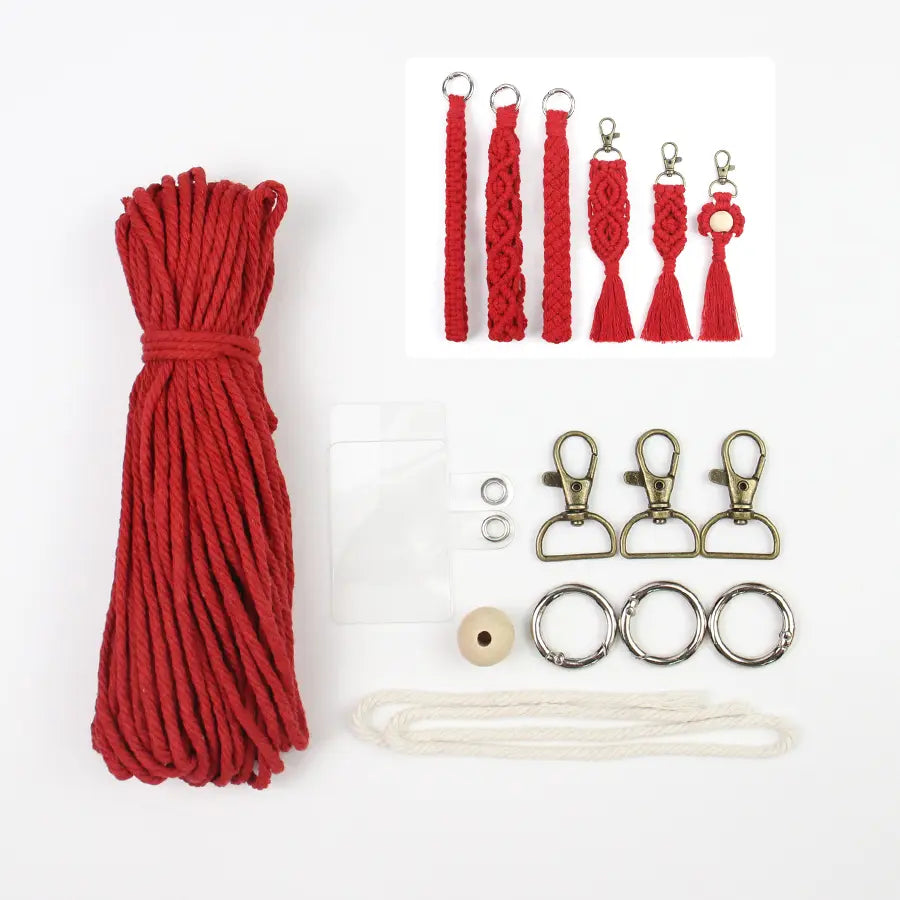 Macrame Kit for Beginners, Boho 6‑Pcs Keychain DIY Kit, Mixed‑Style Handmade Gift