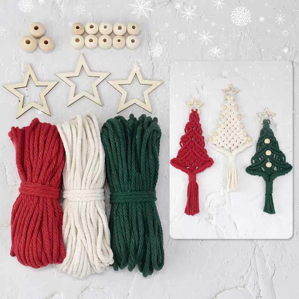 Macrame Kit for Beginners, Boho 3Pcs Christmas Tree Ornaments DIY Macrame Craft Kit