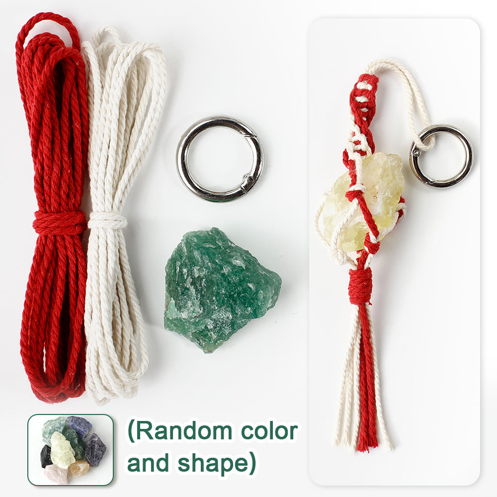 1 Set Handmade Crystal Chip Keychain DIY Macraem Kit, Polyester Fiber Creative Craft Materials for Beginners