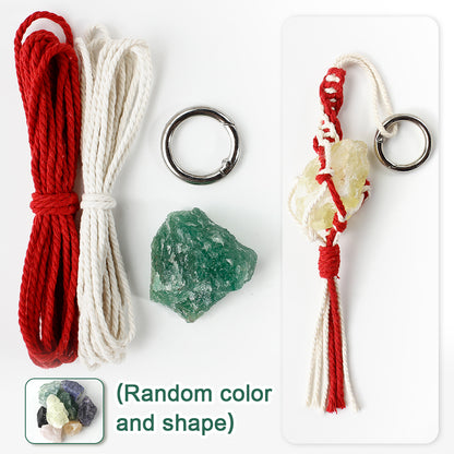 1 Set Handmade Crystal Chip Keychain DIY Macraem Kit, Polyester Fiber Creative Craft Materials for Beginners