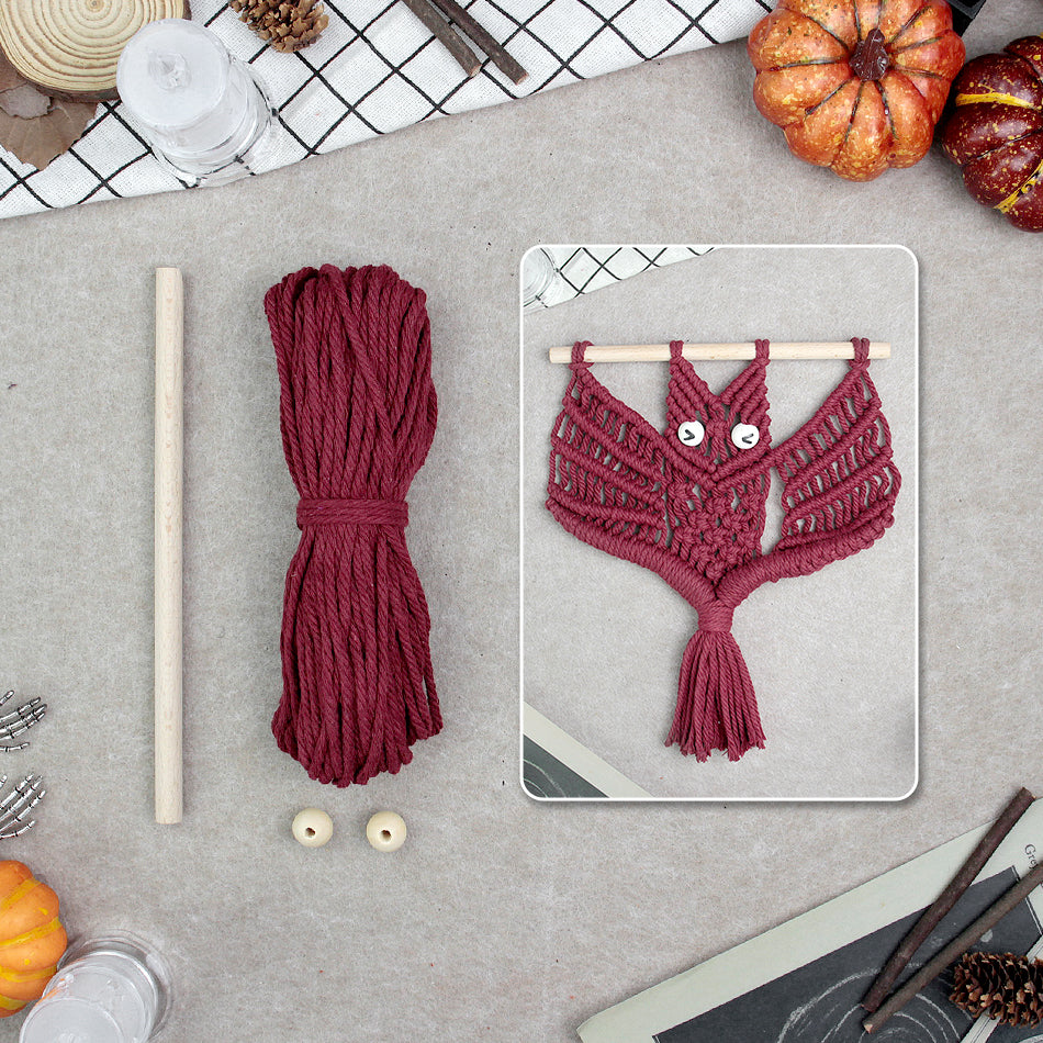 Halloween Bat Macrame DIY Kit - Handmade Weaving Supplies with English Tutorial | Spooky Holiday Craft Set