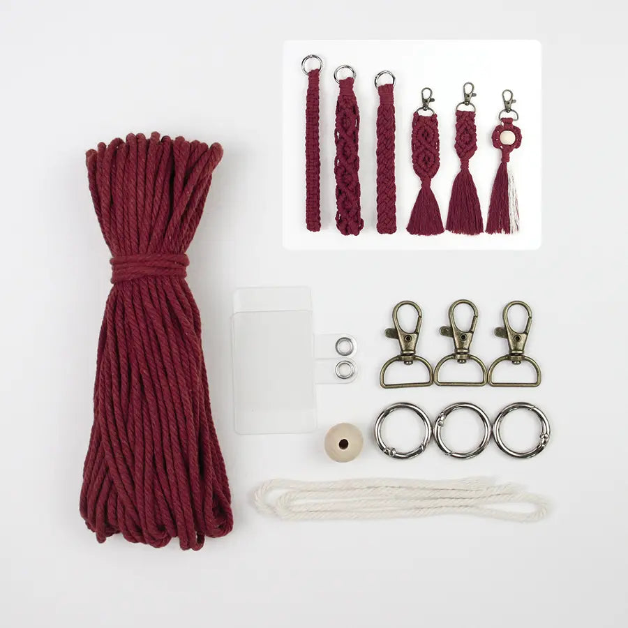 Macrame Kit for Beginners, Boho 6‑Pcs Keychain DIY Kit, Mixed‑Style Handmade Gift