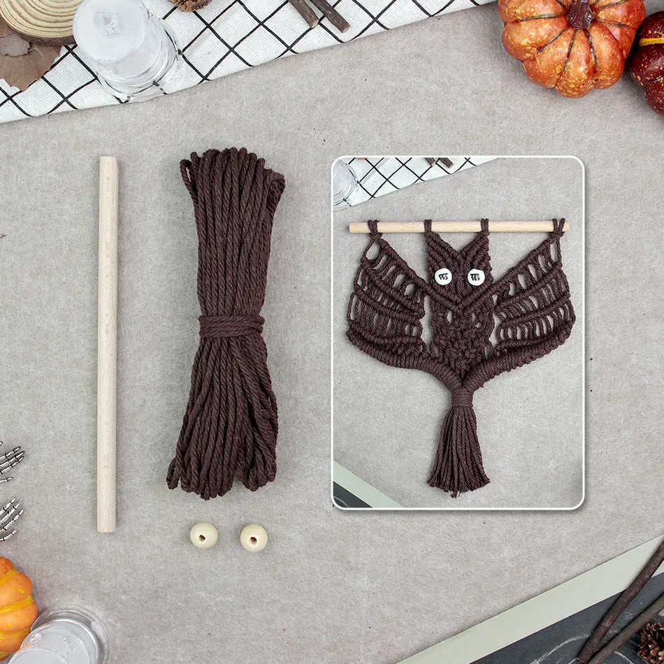 Macrame Kit for Beginners, Boho Halloween Bat Wall Hanging DIY Kit, Decor Gift
