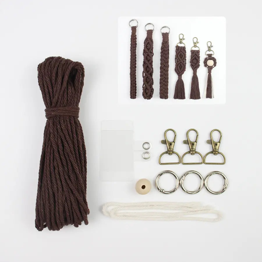 Macrame Kit for Beginners, Boho 6‑Pcs Keychain DIY Kit, Mixed‑Style Handmade Gift