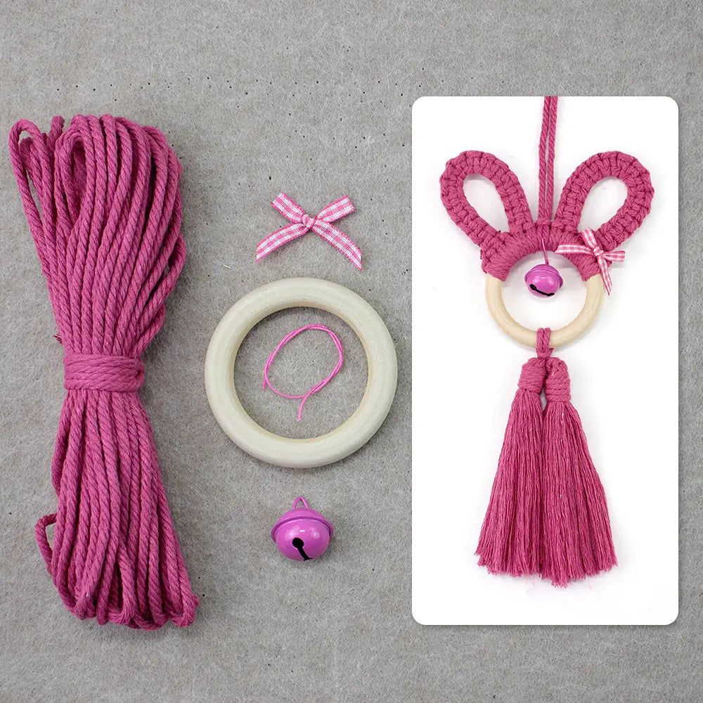 Macrame Kit for Beginners, Boho Rabbit Car Hanging DIY Craft Kit, Vintage Ethnic Ornament Making Set