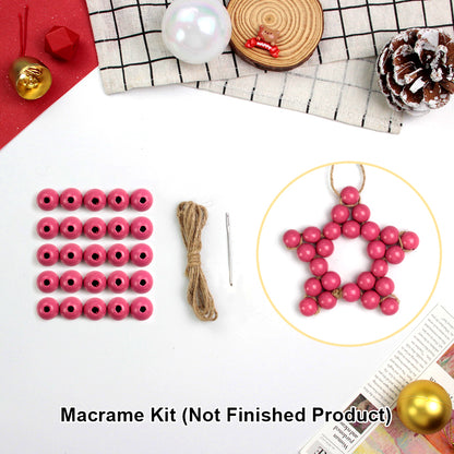 Macrame Kit Christmas Wooden Bead Star Weaving Kit | Single-Color Beads | Symmetrical & Plump | Multi-Scene Decor | Beginner-Friendly| Car/Home Use
