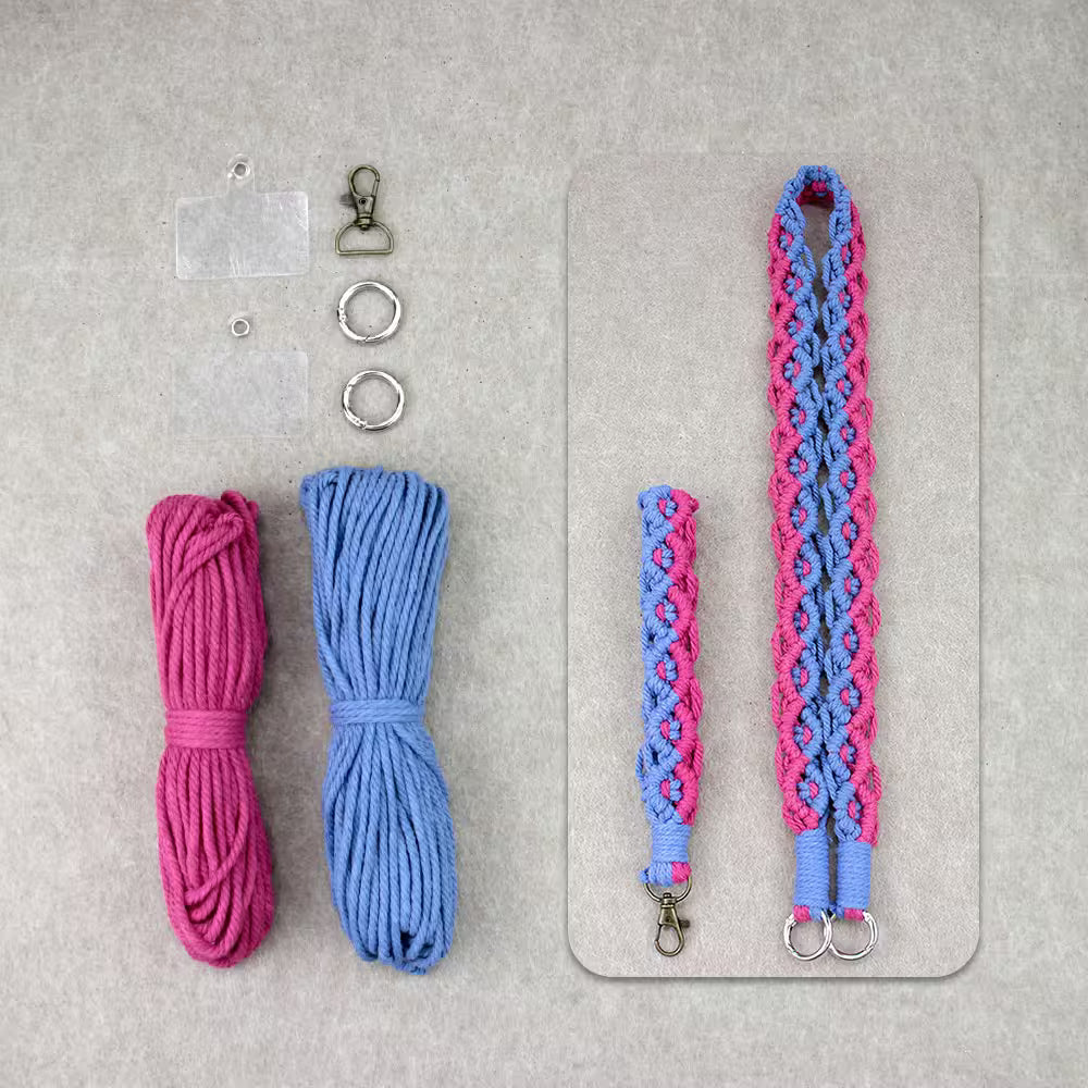Macrame Kit for Beginners, Boho 2Pcs Square Knot Keychain & Lanyard DIY Kit