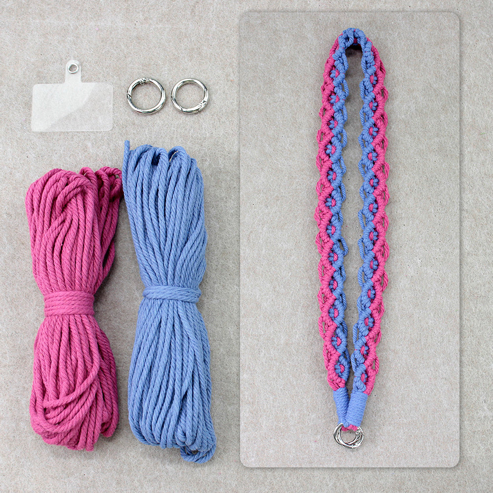 Macrame Kit Diagonal Curl Knot Phone Lanyard/Keychain Kit | Dopamine Contrast Colors | Camera Strap/Bag Strap | Beginner-Friendly