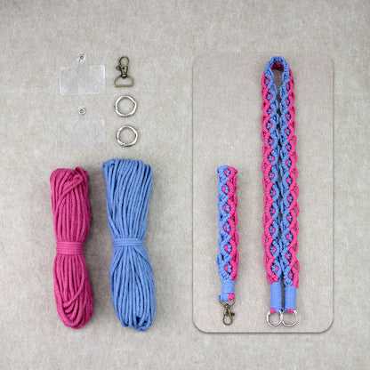 Macrame Kit Diagonal Curl Knot Keychain Combo Kit | Phone Wristband/Lanyard | Anti-Lost String | Beginner Weaving Lanyard