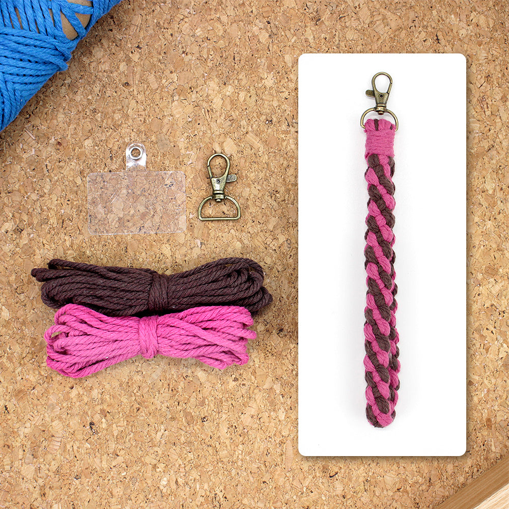Macrame Kit Diagonal Half-Knot Keychain Weaving Kit | Multi-Colors (Gradient/Contrast) | 2-Color Wrapping | Wristband/Anti-Lost Strap | Beginner-Friendly