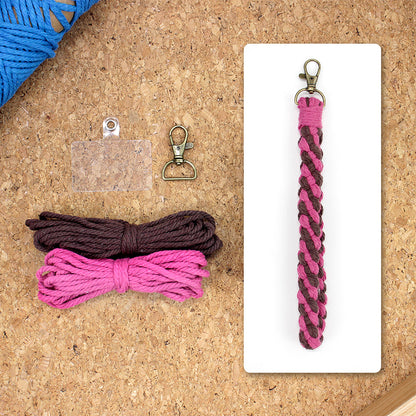 Macrame Kit Diagonal Half-Knot Keychain Weaving Kit | Multi-Colors (Gradient/Contrast) | 2-Color Wrapping | Wristband/Anti-Lost Strap | Beginner-Friendly
