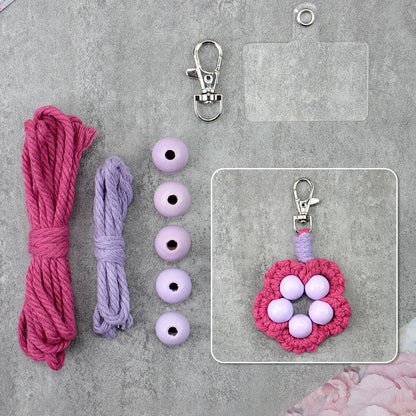 Wood Bead Flower Keychain Weaving Kit Macrame Kit | Multi-Colors | Cute Vitality | Bag Charm/Keychain | Beginner DIY Set