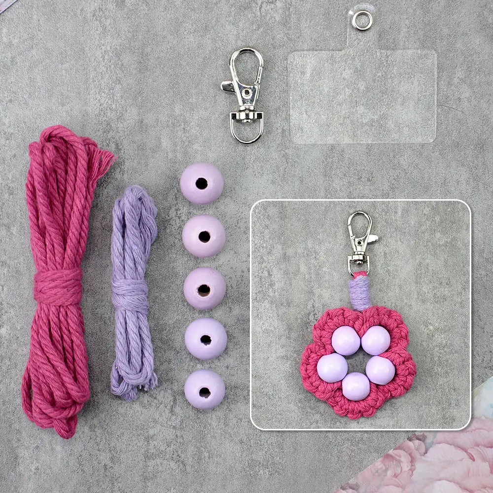 Macrame Kit for Beginners | DIY Wooden‑Bead Flower Macrame Keychain Craft Kit