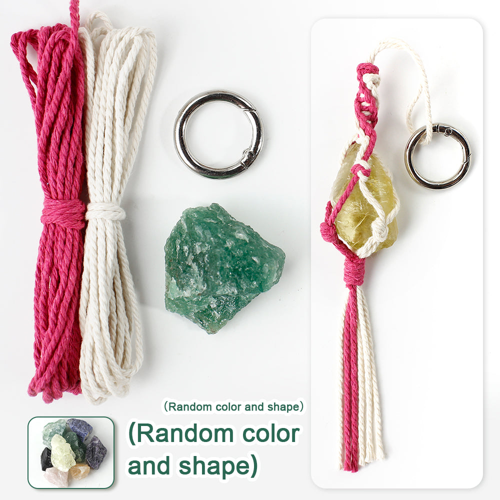 1 Set Handmade Crystal Chip Keychain DIY Macraem Kit, Polyester Fiber Creative Craft Materials for Beginners