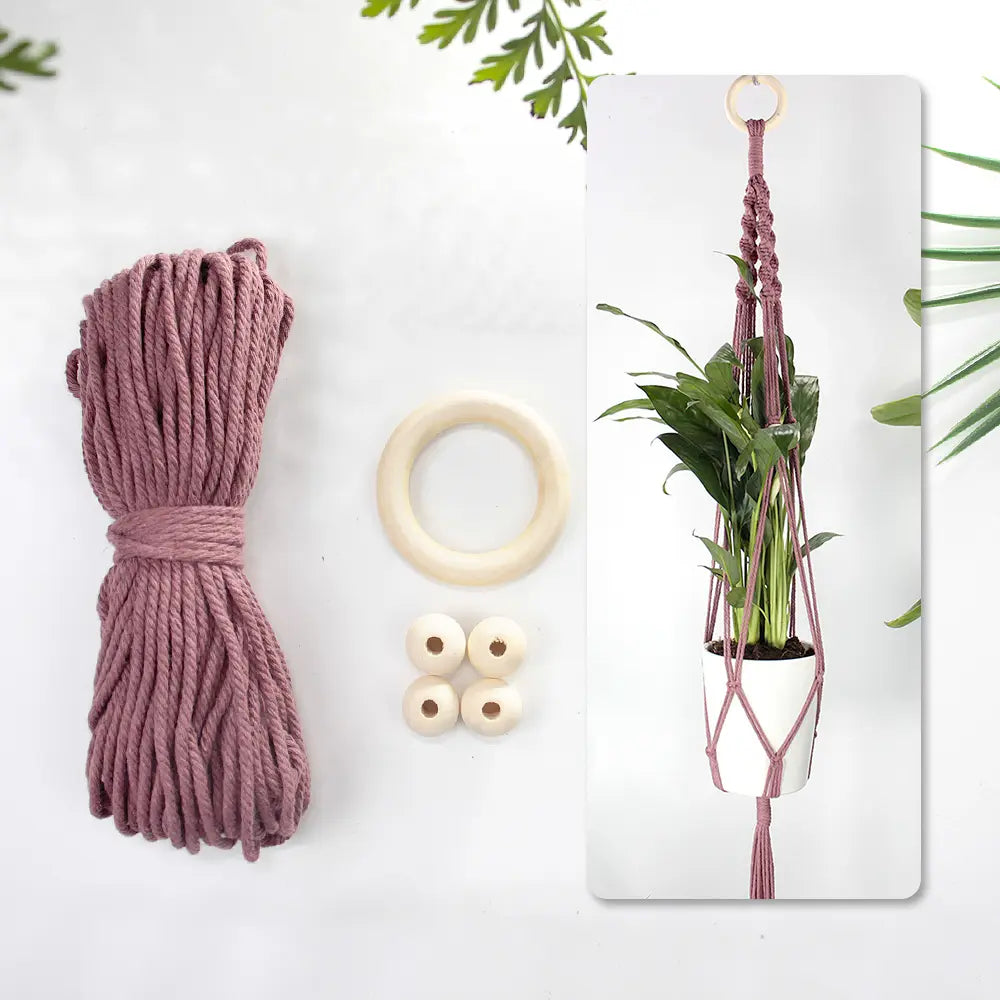 Macrame Kit for Beginners, Boho Wooden Bead Plant Hanger DIY Kit, Home Decor Gift