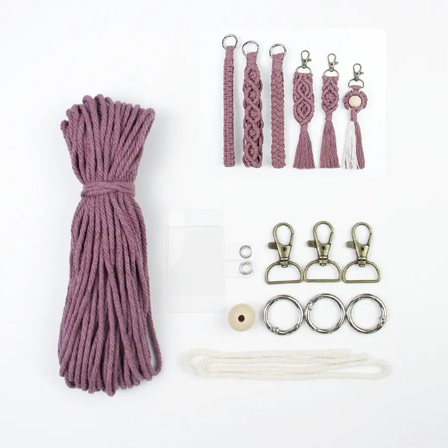 Macrame Kit for Beginners, Boho 6‑Pcs Keychain DIY Kit, Mixed‑Style Handmade Gift