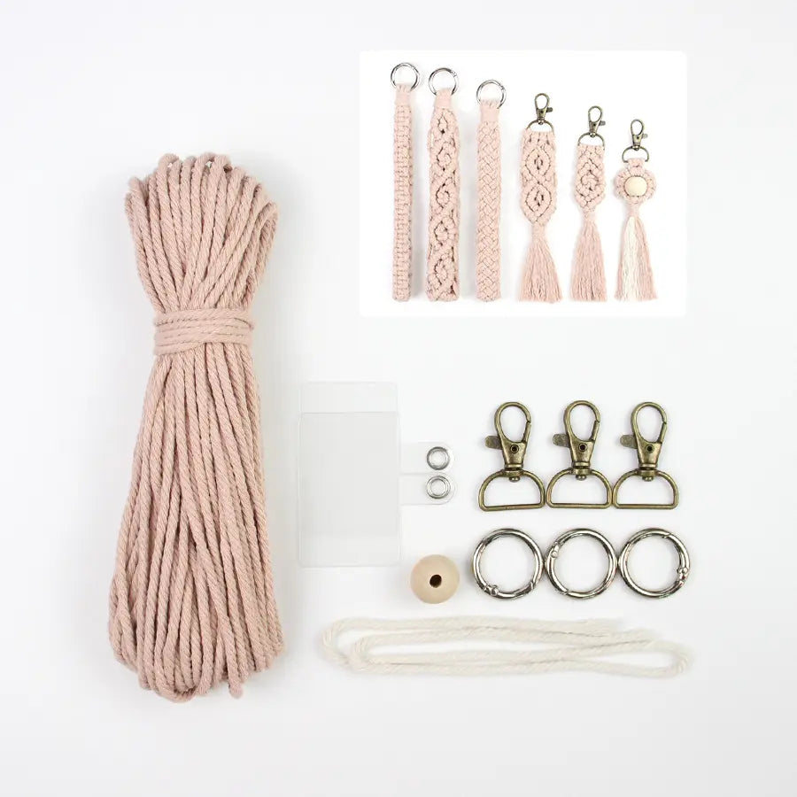 Macrame Kit for Beginners, Boho 6‑Pcs Keychain DIY Kit, Mixed‑Style Handmade Gift