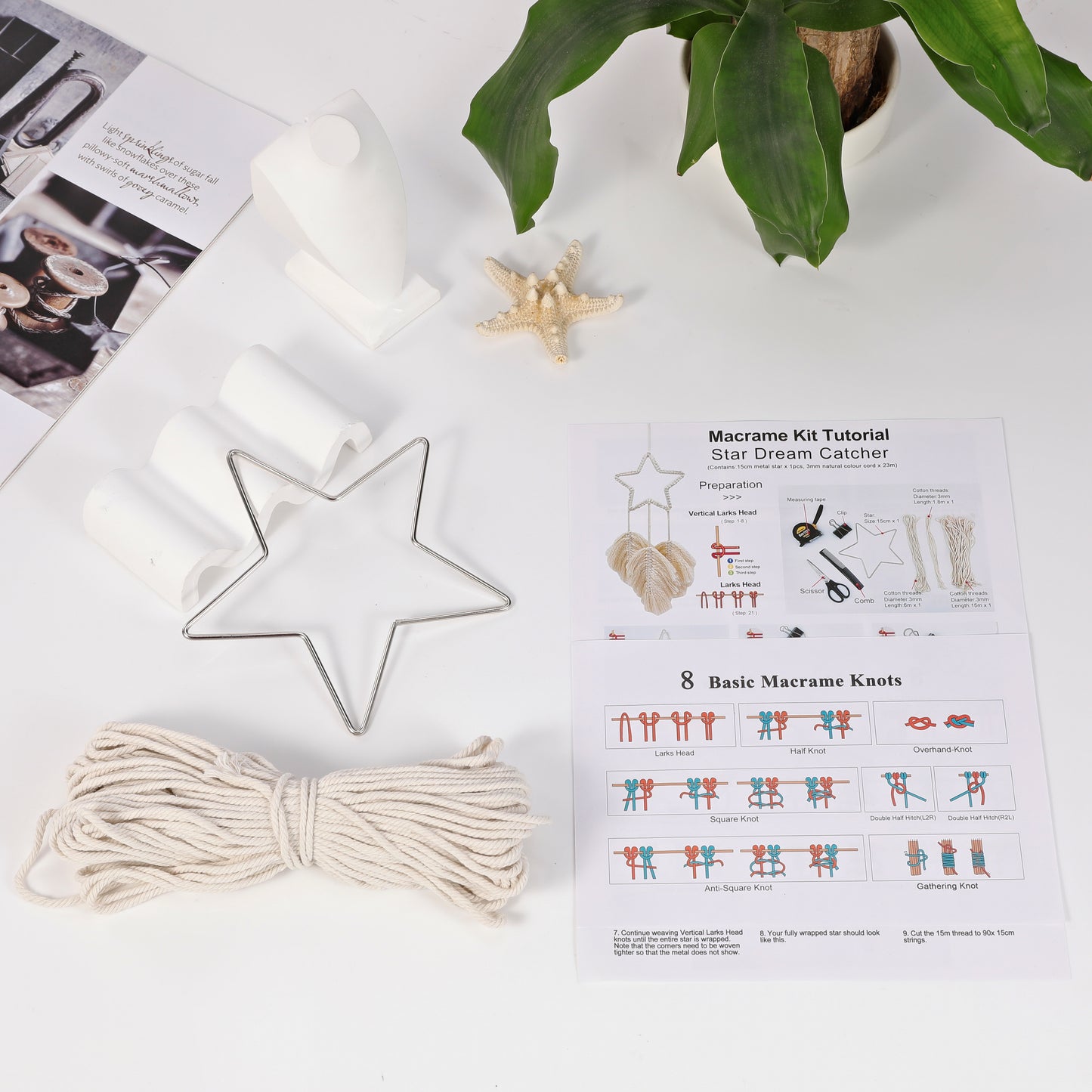 Macrame Kit Star Dreamcatcher Weaving Kit | Bohemian Style | Minimalist & Elegant | Bedroom/Window Decor | Beginner-Friendly