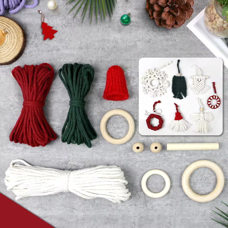 Macrame Kit for Beginners, Boho Christmas 7Pcs Ornaments Combo Kit, Handmade Gift