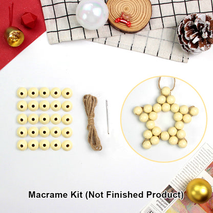 Macrame Kit Christmas Wooden Bead Star Weaving Kit | Single-Color Beads | Symmetrical & Plump | Multi-Scene Decor | Beginner-Friendly| Car/Home Use