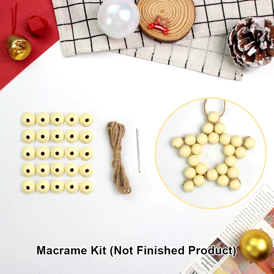 Macrame Kit for Beginners | DIY Christmas Wooden Bead Star Macrame Craft Kit